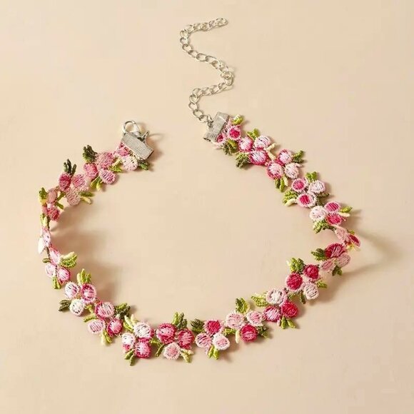Necklace Flower Choker Embroidered Delicate Collar Simple Hippie Boho Trendy Fun - Picture 2 of 4
